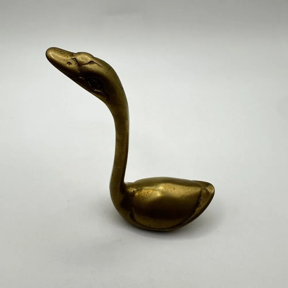 Vintage Mid-Century Mod brass goose ring holder, paper weight,‎ figurine!